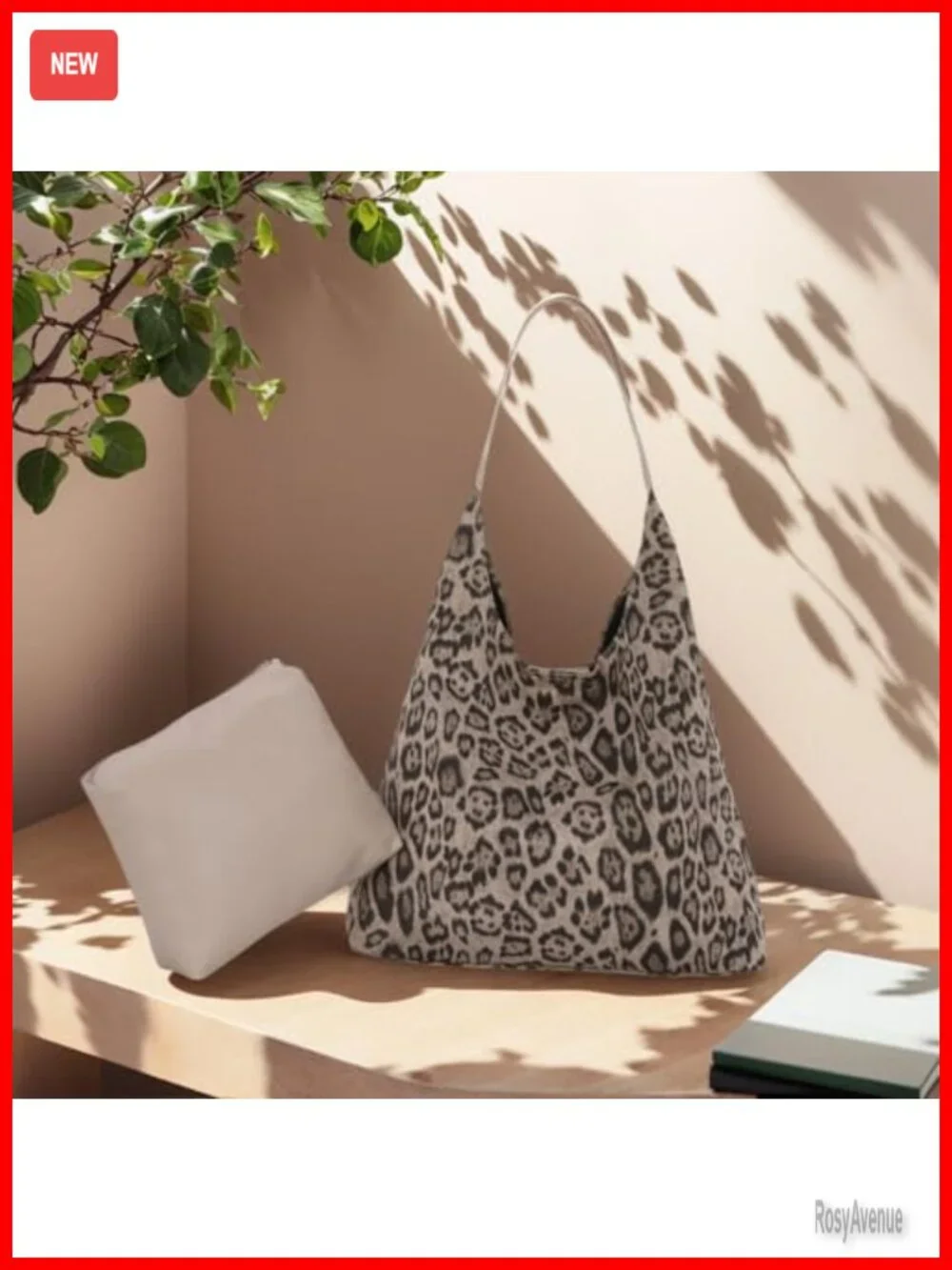 Faux Suede Leather Leopard Print Hobo Shoulder Bag Large Vintage Satchel